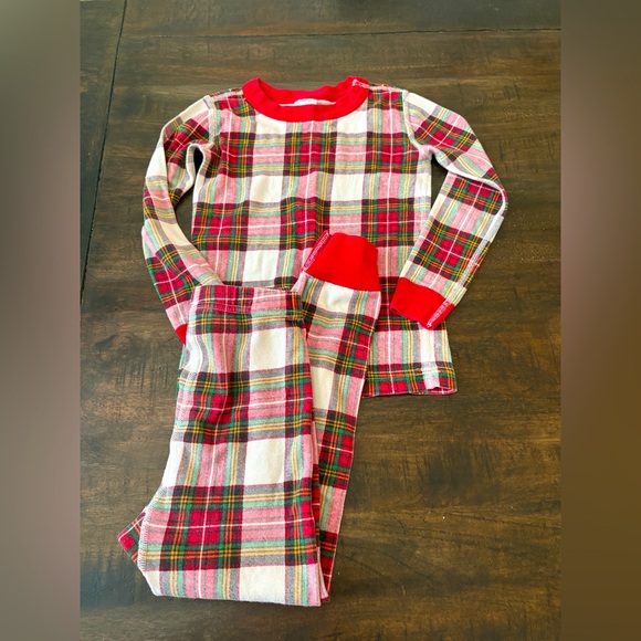 Hanna Andersson PJ Pajamas 2 Piece Set Christmas Red Green Plaid Size 5 Unisex - Picture 1 of 2
